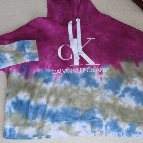 Calvin Klein Jeans Women's HOODIE Pink Blue Green TieDye Size 3X - Picture 4 of 6